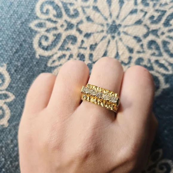 Vintage Gold Vermeil Square Rhinestone Ring, size 7.75 - Picture 4 of 8